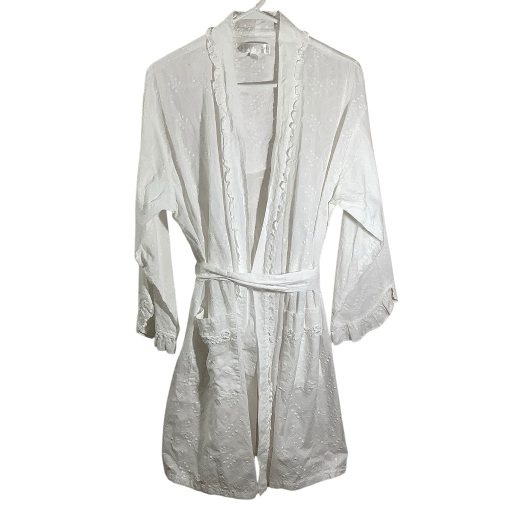 Eileen West Women’s White Embroidered Robe Vintage Y2K - Picture 1 of 10